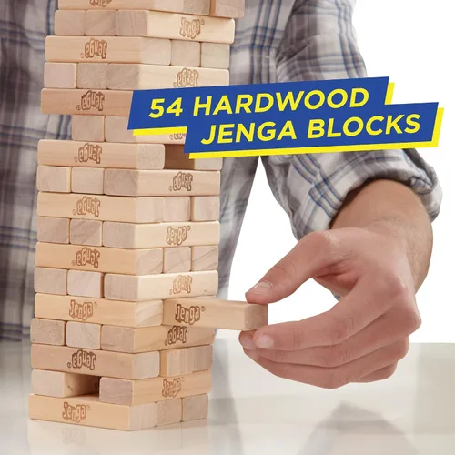 Vista 3 de Hasbro Gaming Jenga Game El juego original de bloques de madera con bloques de madera auténtica Torre apilable A partir de 6 años 1 o más