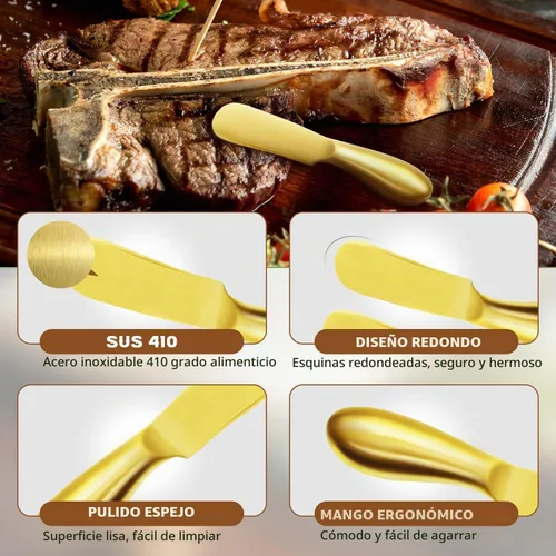 Vista 3 de Cuchillo de Mantequilla Cuchillo Esparcidor de Mantequilla Cuchillo de Mantequilla Dorado Juego de 4 Cuchillos Esparcidores de Queso Cuchillos