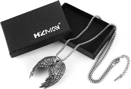Vista 6 de HZMAN Collar de ala de ángel para hombres y mujeres, acero inoxidable, gótico, punk, ala de ángel, cruzcolgante de ángel, amuleto de fe, regalo