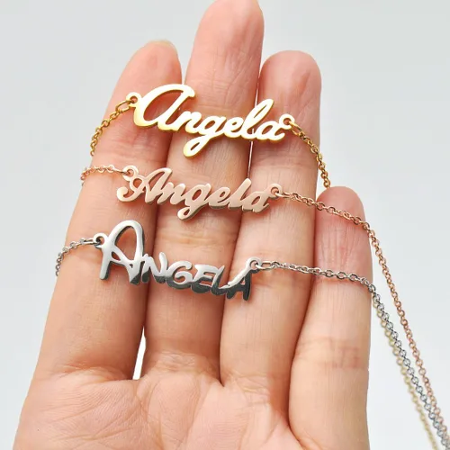 Vista 4 de Aoloshow Name Necklace Personalized Custom Any Name Handwriting Nameplate Jewelry Gift for Womens Girls