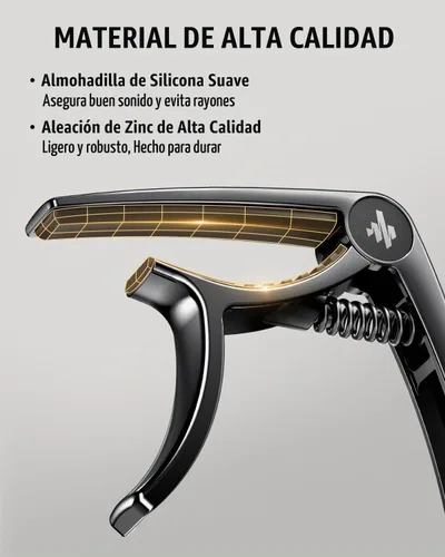 Vista 5 de Donner Cejilla para guitarra eléctrica y acústica DC-2, Ukelele Capo Negro con 4 púas