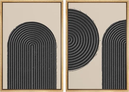 Vista 15 de SIGNWIN Lienzo enmarcado para pared, juego de arte con anillos de árbol de bosque grunge en blanco y negro, ilustraciones de naturaleza silvestre