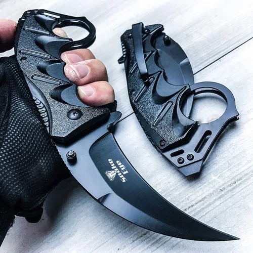 Vista 2 de Cuchillo de bolsillo Snake Eye Tactical para uso diario, estilo de apertura asistida, plegable EDC (Negro)