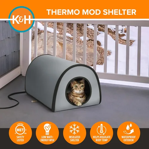 Vista 4 de K&H Manufacturing refugio termo para gatos, Gris