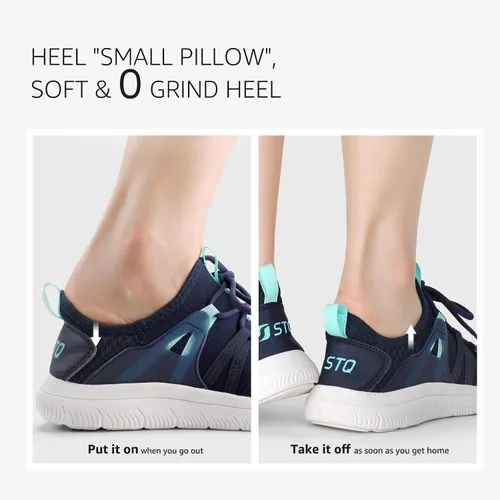 Vista 2 de STQ Zapatos de tenis con cordones para mujer, cómodos tenis para caminar con soporte de arco