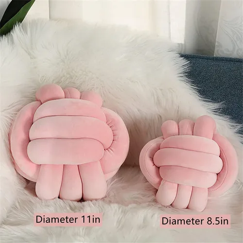 Vista 3 de Almohada de nudo de bola redonda, cojines de almohada de felpa para decoración de habitación de niños, juguete calmante para aliviar el estrés Rosa