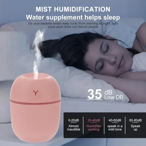 Vista 5 de Ciieeo Mini humidificador portátil USB silencioso humectante de aire para el hogar y la oficina, humidificador de escritorio ligero y silencioso