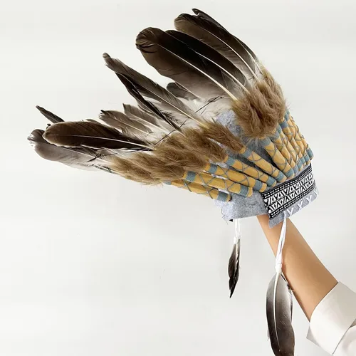 Vista 6 de Yinuoday Diadema de nativos americanos, tocado de plumas indias, accesorios para fotos, accesorios para la cabeza para niños y adultos, decoración