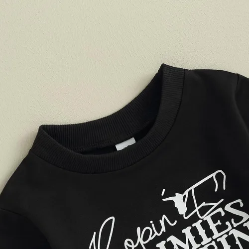 Vista 4 de Conjunto de 2 piezas de sudadera con cuello redondo y estampado de vaca para bebé niño y niña, conjunto de ropa de otoño e invierno