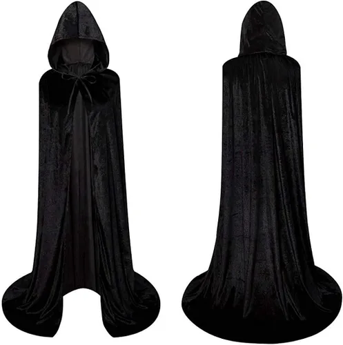 Vista 4 de Unisex Full Length Hooded Robe Cloak Long Velvet Cape Cosplay Costume