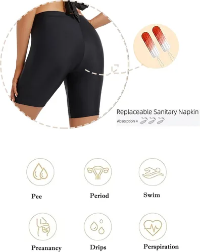 Vista 4 de Traje de baño menstrual a prueba de fugas, pantalones cortos largos para natación, pantalones cortos integrados para niños, para adolescentes y niñas