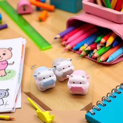 Vista 3 de 1 sacapuntas de color aleatorio con diseño de ganado, buey kawaii, sacapuntas de lápices para niñas, artículos de papelería, suministros de oficina