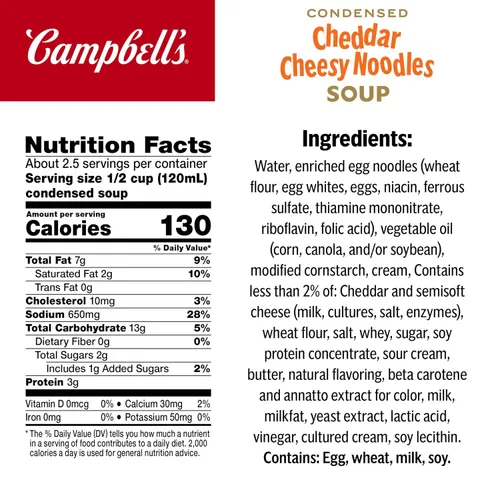 Vista 2 de Campbell's Sopa condensada de fideos con queso cheddar para niños, lata de 10.5 onzas