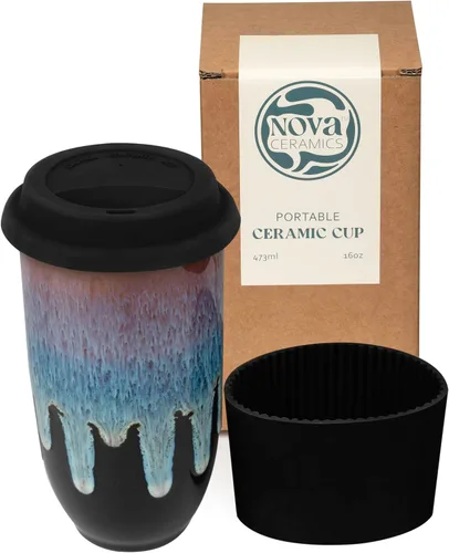 Vista 25 de NOVA CERAMICS Taza de viaje – Taza de viaje de cerámica con tapa – Taza de café de viaje única para llevar – Vaso de café apto para microondas