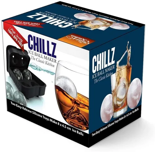 Vista 2 de Chillz Ice Ball Maker - 2 bandejas de hielo de silicona flexibles negras - Molde de esferas redondas de bolas de hielo de 3.1 x 1.8 in (paquete de 2)