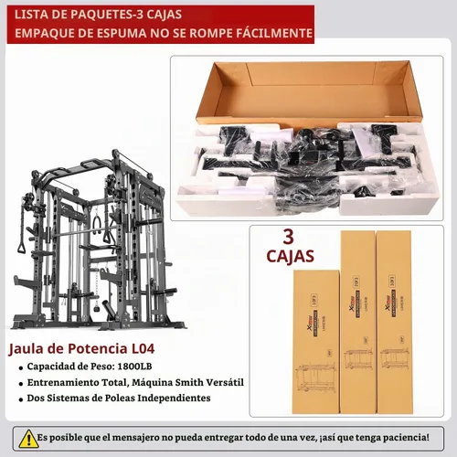 Vista 10 de XGSW Smith Machine Gimnasio en casa, jaula de potencia multifunción con sistema cruzado de cable de polea doble, estante para sentadillas para L06