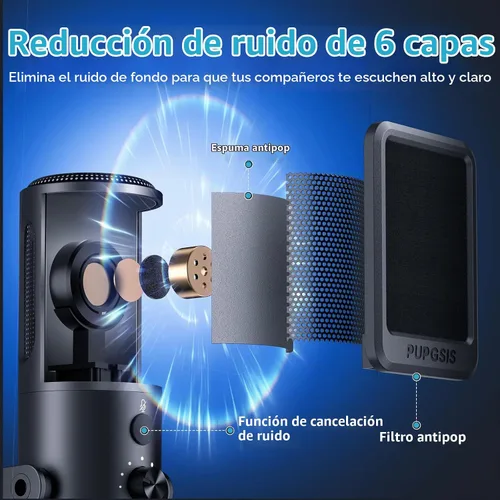 Vista 3 de Microfono para juegos, micrófono condensador USB para PC, PS4/5 y Mac, micrófono de computadora con cancelación de ruido, silencio, reverberación