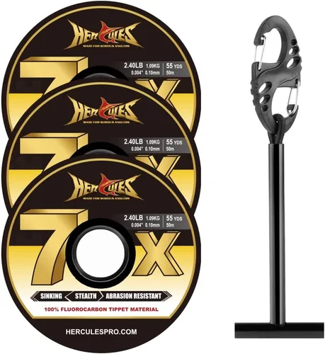 Vista 26 de HERCULES Tippet de pesca con mosca, paquete de 3 con soporte para volquetas, 55 yardas