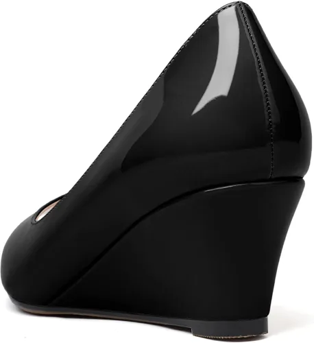 Vista 5 de Mettesally Zapatos de tacón de cuña para mujer, puntera abierta, tacones medios, sin cordones, cómodos, para oficina, trabajo, zapatos de tacón