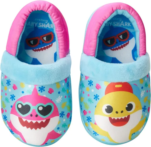 Vista 4 de Nickelodeon Toddler Boys' and Girls Baby Shark Slippers - Plush Fuzzy Slippers, Non-Skid Sole (5-12 ToddlerKid)