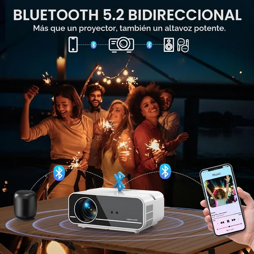 Vista 5 de [Enfoque Automático/Soporte 4K] Proyector con WiFi y Bluetooth, 700ANSI Nativo 1080P Proyector de Películas para Exteriores con Enfoque