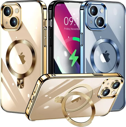 Vista 23 de [Anillo de CD compatible con soporte invisible MagSafe] Funda magnética para iPhone 12 / iPhone 12 Pro, parachoques galvanizado que no se pone Dorado