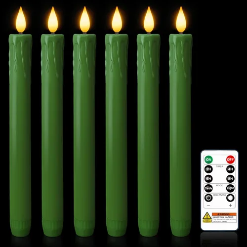 Vista 10 de Homemory 6 velas cónicas cerosas sin llama con control remoto, velas parpadeantes que funcionan con pilas, velas falsas LED altas para el hogar
