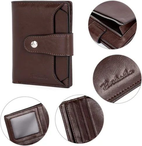 Vista 4 de BOSTANTEN - Billetera de cuero para mujer con bloqueo RFID, pequeña, con cremallera, de bolsillo, para tarjetas, con ventana para documento