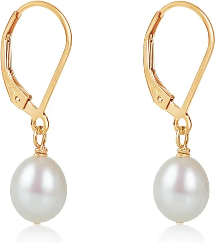 Vista 21 de LILY LUSTRE - Aretes colgantes de plata de ley 925 chapados en oro de 14 quilates, seleccionados a mano, calidad AAAA, color blanco natural