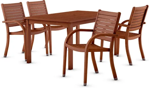 Vista 2 de Brampton Patio Brampton Coventry - Juego de comedor rectangular de 5 piezas, acabado de teca oscura y sillas apilables, ideal para patio y exteriores