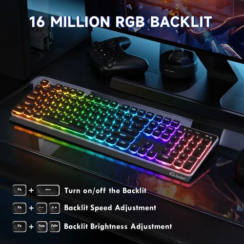 Vista 5 de M104 Teclado inalámbrico para juegos con cable/Bluetooth mecánico tacto iluminado teclado de computadora con teclado numérico RGB tamaño completo