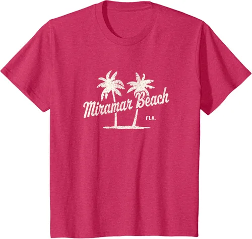 Vista 69 de Miramar Beach Florida Vintage 70s Palm Trees - Camiseta gráfica, Azul / Patchwork, S