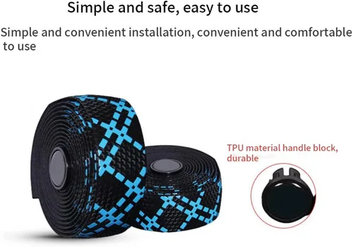 Vista 9 de 2 rollos de cintas de manillar de bicicleta de gel de sílice con tapones de barra para bicicleta de carretera montaña ciclismo Negro Azul