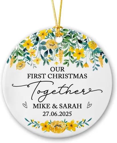 Vista 8 de Adorno personalizado de Navidad, aniversario de boda, aniversario de 2025, adornos de cerámica de Navidad para parejas, esposo, esposa, adorno