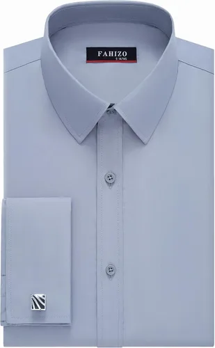 Vista 3 de FAHIZO Camisa de esmoquin blanca para hombre, puños franceses con gemelos y corbata
