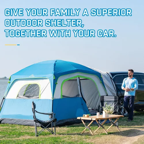 Vista 7 de JELUCAMP Tiendas de campaña SUV para acampar impermeables para 6 personas, tienda de campaña familiar para coche con accesorio para puerta trasera