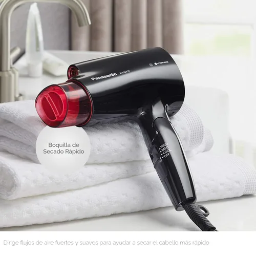 Vista 4 de Secador de Cabello Compacto Panasonic nanoe para Cabello de Aspecto Saludable, 1400W Portátil, Mango Plegable y Boquilla QuickDry para Secado Rápido