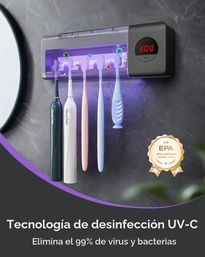 Vista 2 de Soporte para cepillo de dientes para baño montado en la pared, recargable Negro