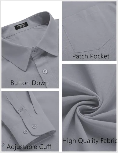 Vista 5 de COOFANDY Camisa de manga larga con botones para hombre, casual, sin doblar, ajuste regular, Oxford