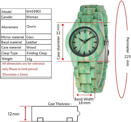 Vista 4 de Tiong Reloj de madera para mujer con correa de madera, diseño clásico analógico, colorido, de bambú, relojes para mujeres, parejas