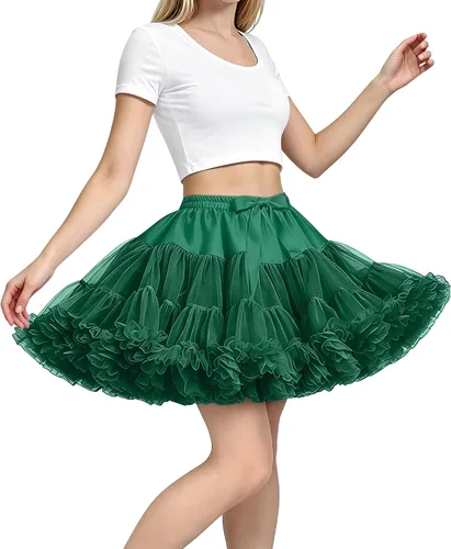 Vista 16 de Falda de Enagua de Gasa con Cintura Elástica para Mujer, Falda de Tul Tutú Esponjosa de Princesa para Ballet y Danza, Enaguas Falda Interior Negro1