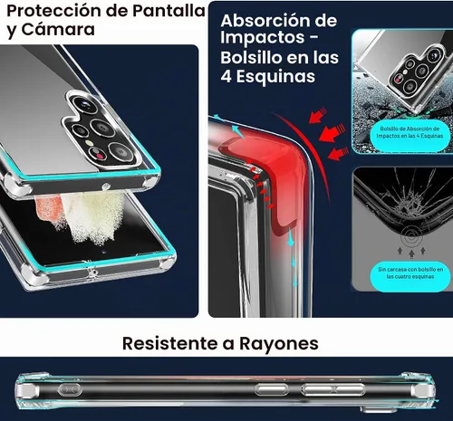 Vista 4 de CEDO - Funda con soporte para Samsung Galaxy S22 Ultra, ajustable en 3 direcciones con soporte de metal, parachoques a prueba de golpes de grado