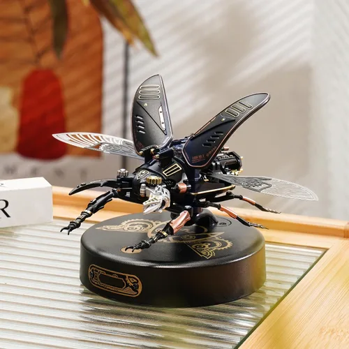 Vista 7 de Rompecabezas de metal 3D para adultos, kits de modelos de bricolaje para construir, rompecabezas mecánico de escarabajo de ciervo de 115 piezas
