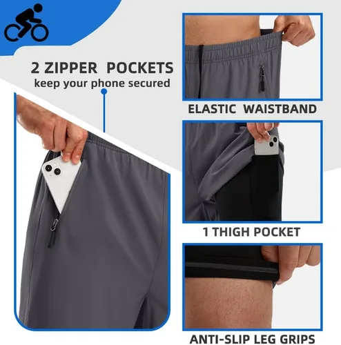 Vista 5 de Bikewa Pantalones cortos de ciclismo de montaña para hombre, con acolchado 3D, ajuste holgado, con bolsillos con cremallera