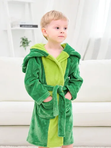 Vista 7 de LOLANTA Boys' Girls' Hooded Flannel Bathrobes Kids Soft Sleepwear Dinosaur Dressing Gown Gift