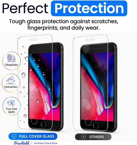Vista 6 de Ocushield - Protector de pantalla de vidrio templado anti luz azul para iPhone 7 Plus iPhone 8 Plus - Protege tus ojos, reduce las migrañas