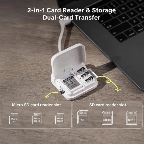 Vista 2 de PGYTECH CreateMate - Mini lector de tarjetas SD para Pocket 4, lector de tarjetas SD 4.0/Micro SD 2 en 1 de alta velocidad con almacenamiento