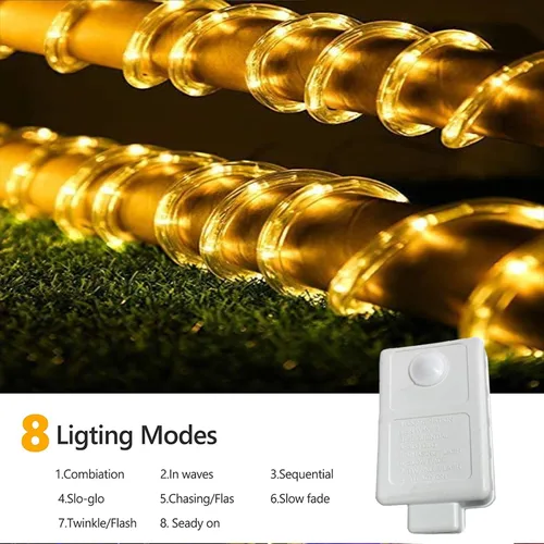 Vista 3 de Luces de cuerda LED de 100 pies para exteriores, 720 luces LED de tubo flexibles y conectables con 8 modos, iluminación LED impermeable para jardín