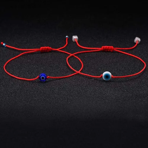 Vista 3 de Shonyin Juego de pulseras hechas a mano con tarjeta de cuerda roja, amuleto de la suerte para mujeres, hombres, familiares y amigos, Nailon