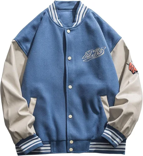 Vista 2 de Aelfric Eden Chaqueta universitaria con estampado de amor y letras para hombre, chaqueta de béisbol con gráficos vintage, unisex, ropa de calle
